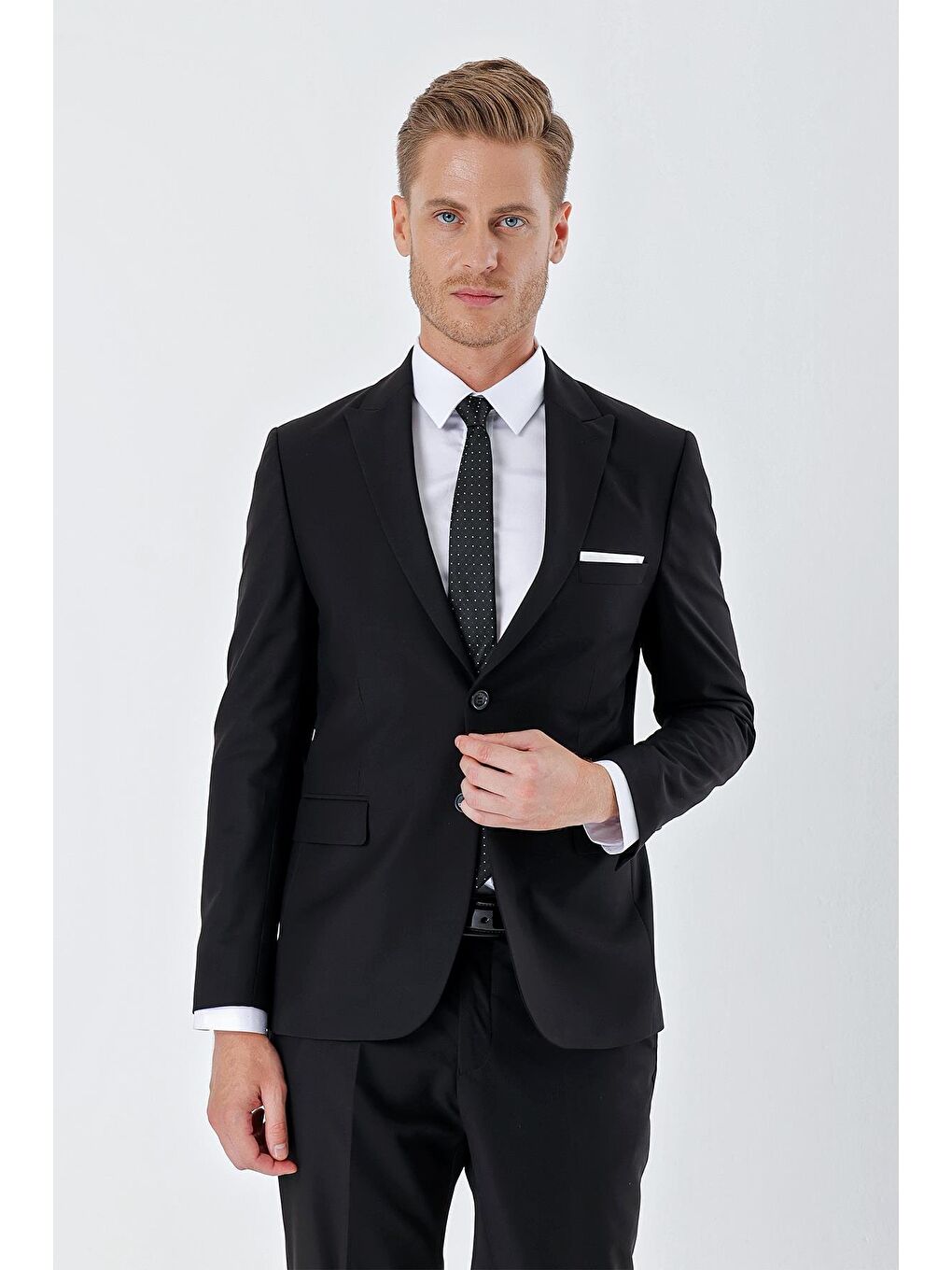 Siyah Gabardin Kırlangıç Yaka Astarlı 6 Drop Slim Fit Dar Kesim Basic Takım Elbise 1001235011