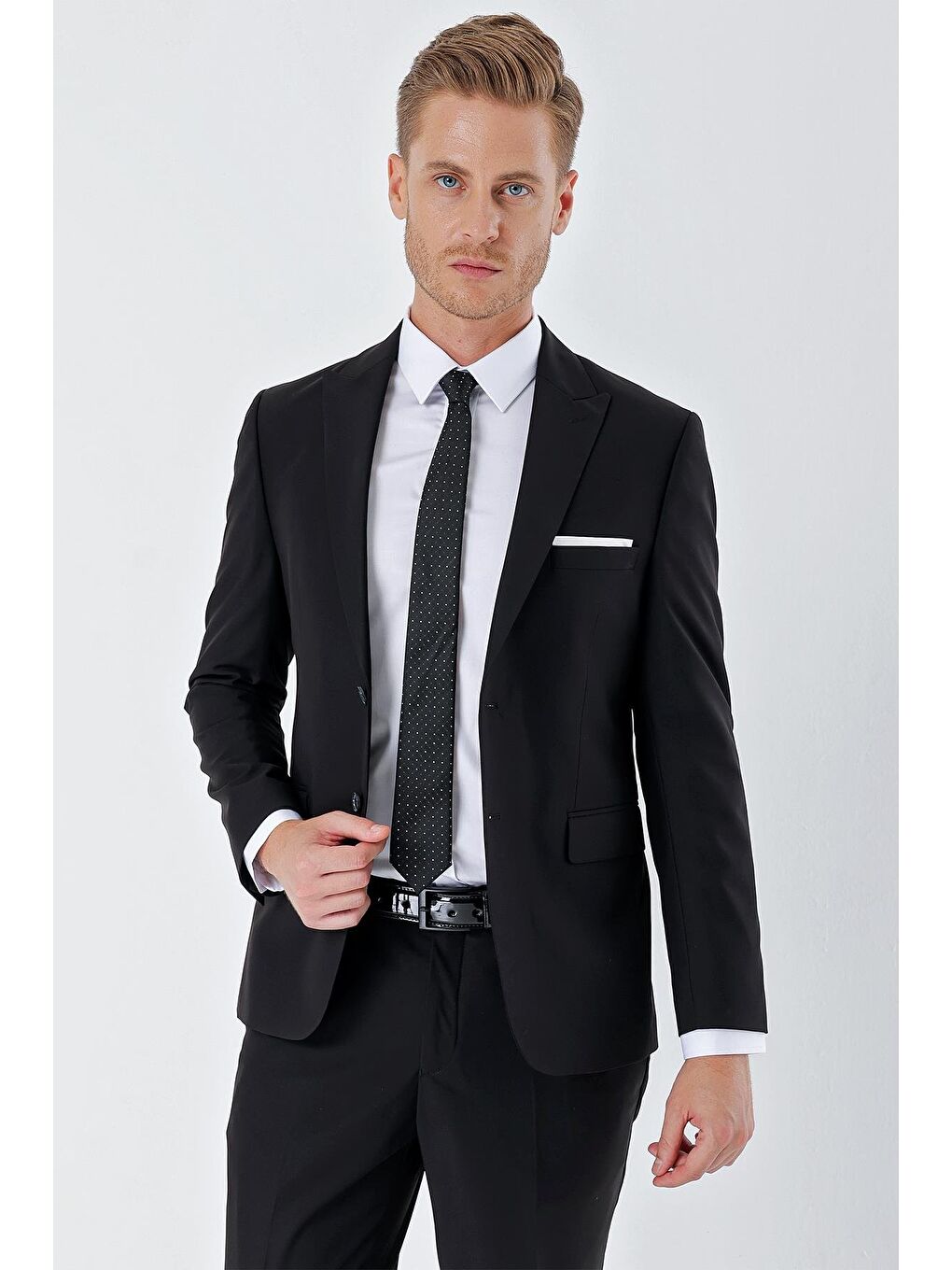 Siyah Gabardin Kırlangıç Yaka Astarlı 6 Drop Slim Fit Dar Kesim Basic Takım Elbise 1001235011-1