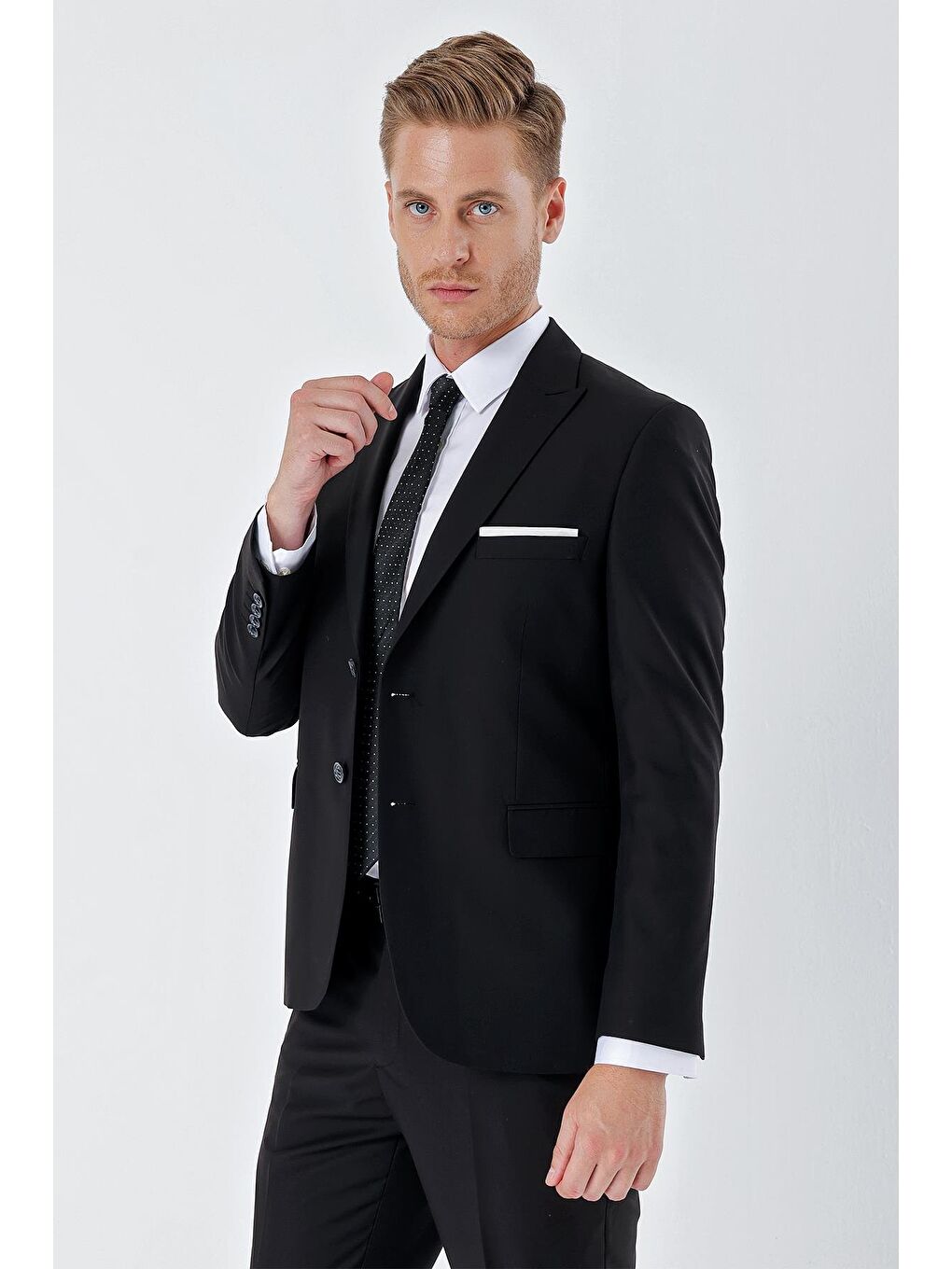 Siyah Gabardin Kırlangıç Yaka Astarlı 6 Drop Slim Fit Dar Kesim Basic Takım Elbise 1001235011-2