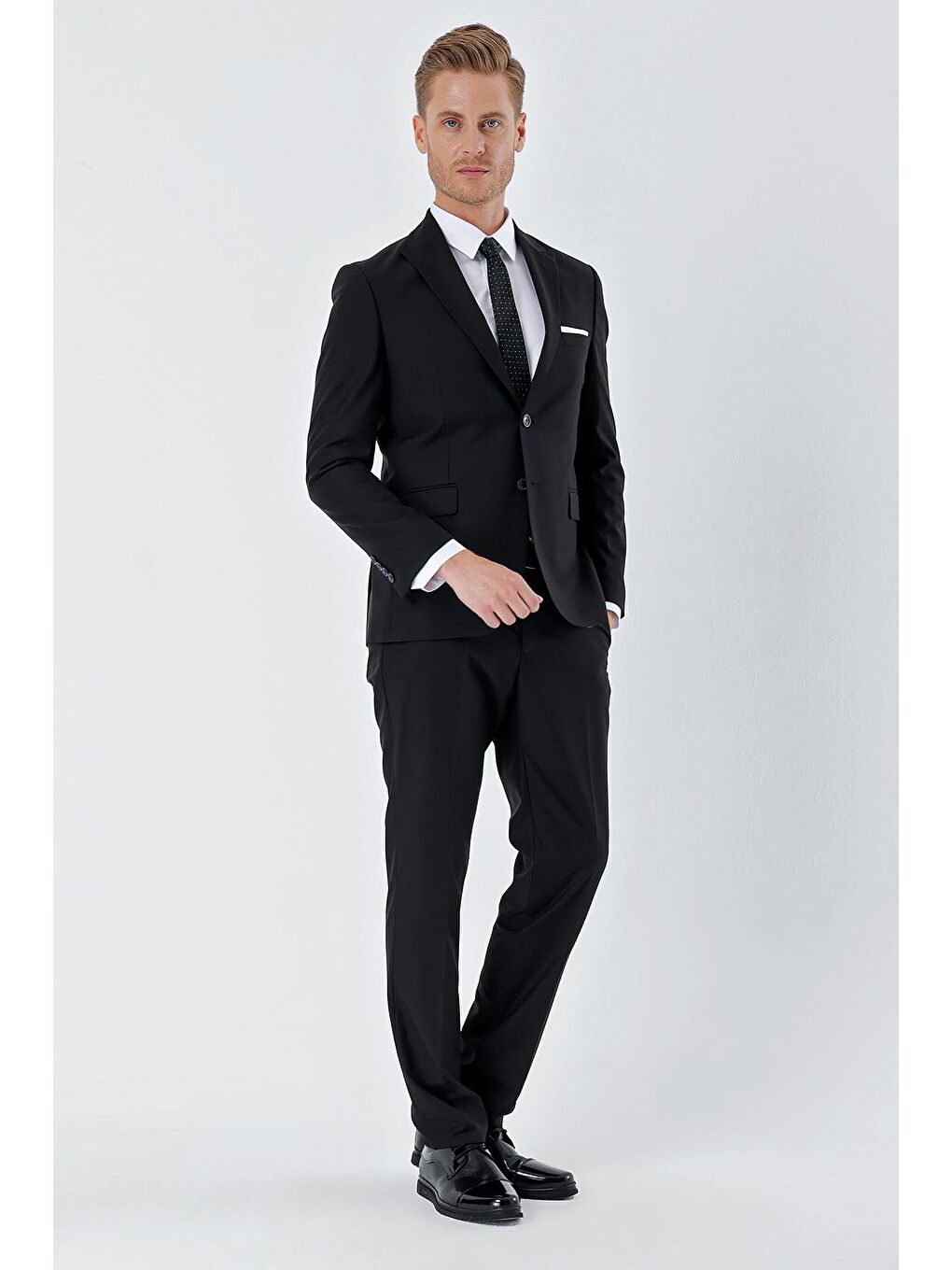 Siyah Gabardin Kırlangıç Yaka Astarlı 6 Drop Slim Fit Dar Kesim Basic Takım Elbise 1001235011-3