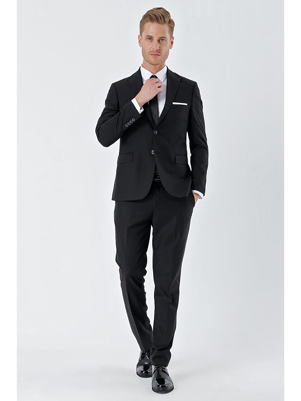 Siyah Gabardin Kırlangıç Yaka Astarlı 6 Drop Slim Fit Dar Kesim Basic Takım Elbise 1001235011-4