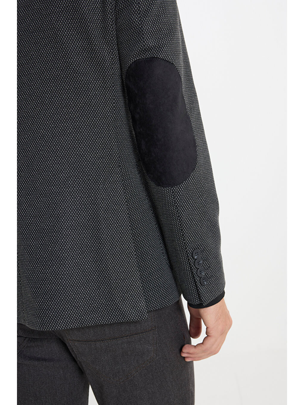 Erkek Siyah Slim Fit Dar Kesim Mono Yaka Desenli Torba Cepli Ceket-2