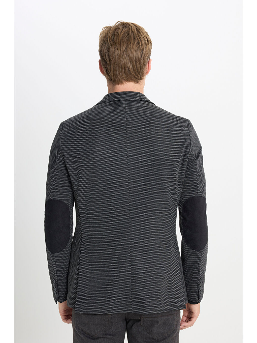 Erkek Siyah Slim Fit Dar Kesim Mono Yaka Desenli Torba Cepli Ceket-5