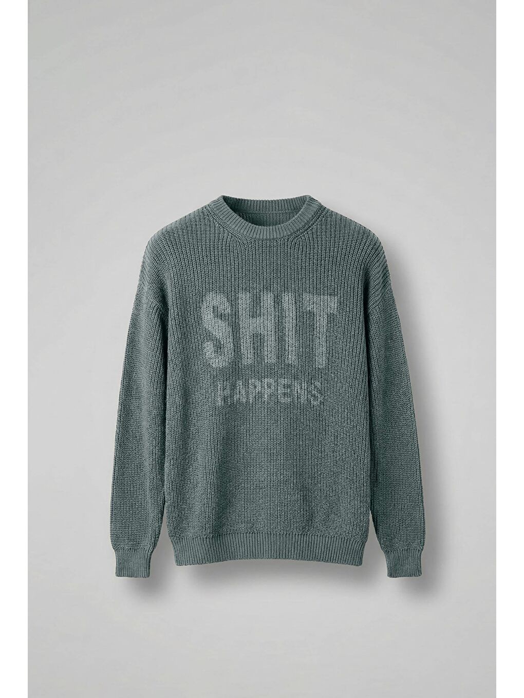 Erkek Relaxed Fit Yıkamalı Örme Kazak %100 Pamuk Gri