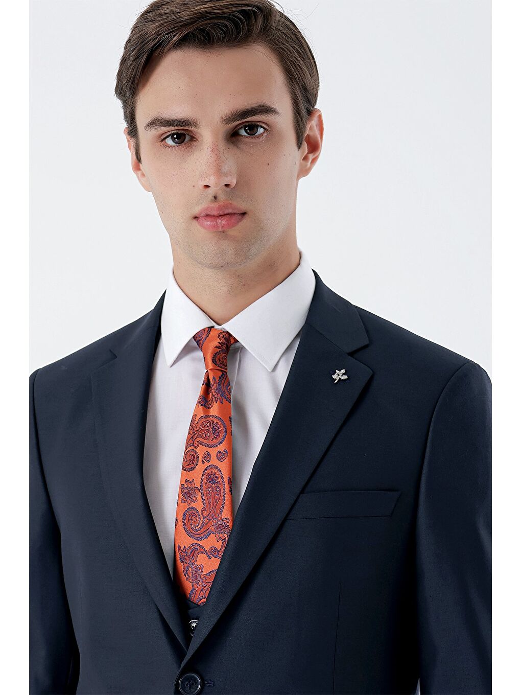 Lacivert Mono Yaka Çift Yırtmaç Yelekli 6 Drop Slim Fit Dar Kesim Basic Takım Elbise 1001240186-1