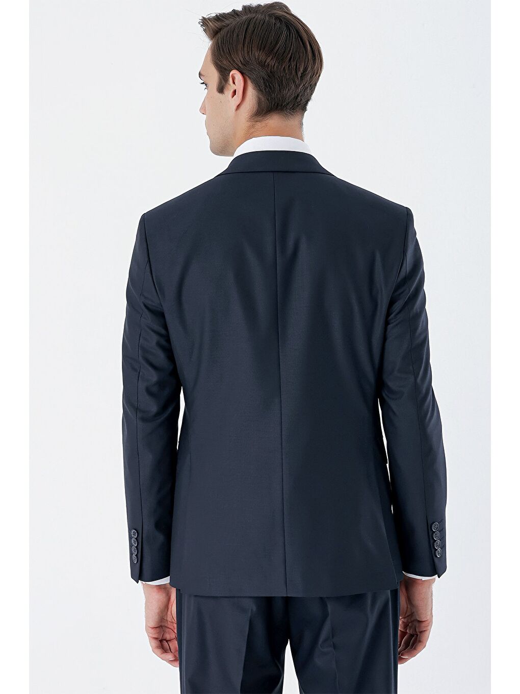 Lacivert Mono Yaka Çift Yırtmaç Yelekli 6 Drop Slim Fit Dar Kesim Basic Takım Elbise 1001240186