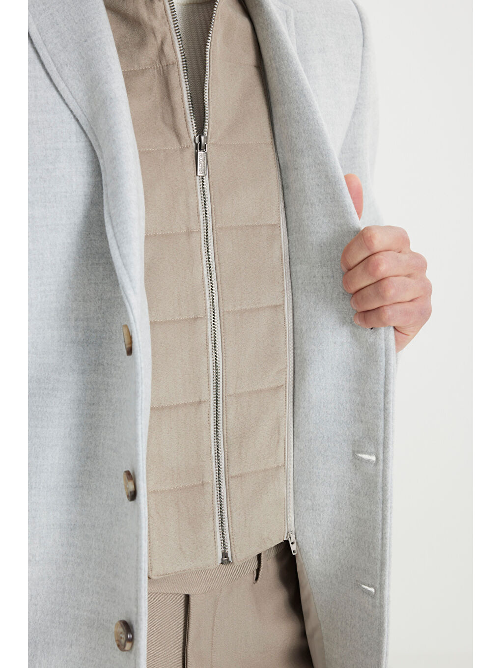 Erkek Gri Standart Fit Normal Kesim Mono Yaka Kapak Cepli Kaşe Kaban-3