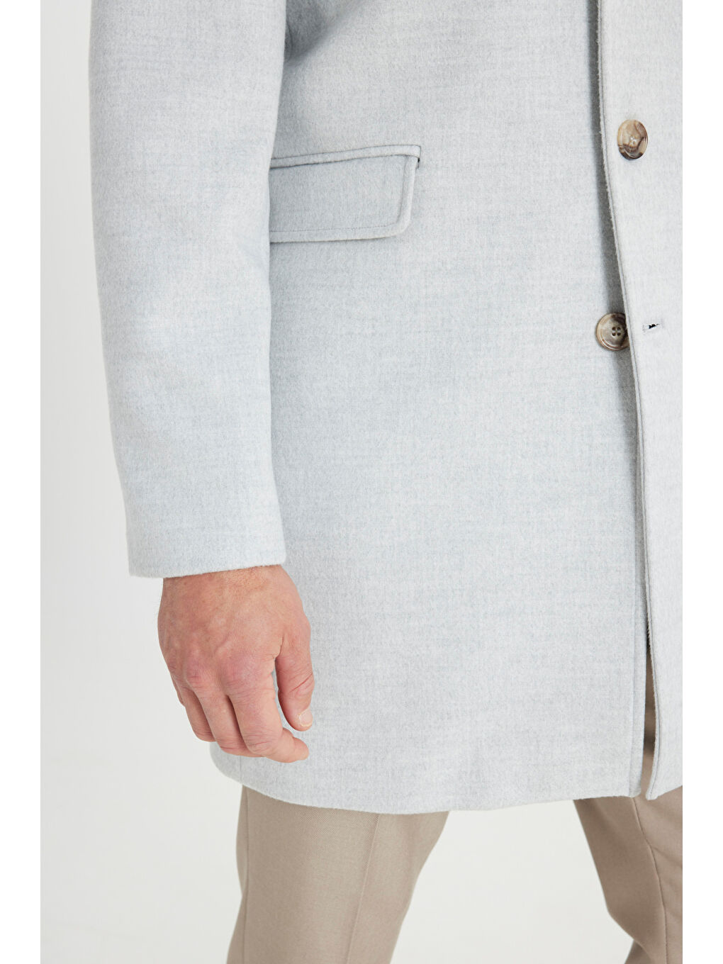 Erkek Gri Standart Fit Normal Kesim Mono Yaka Kapak Cepli Kaşe Kaban-5