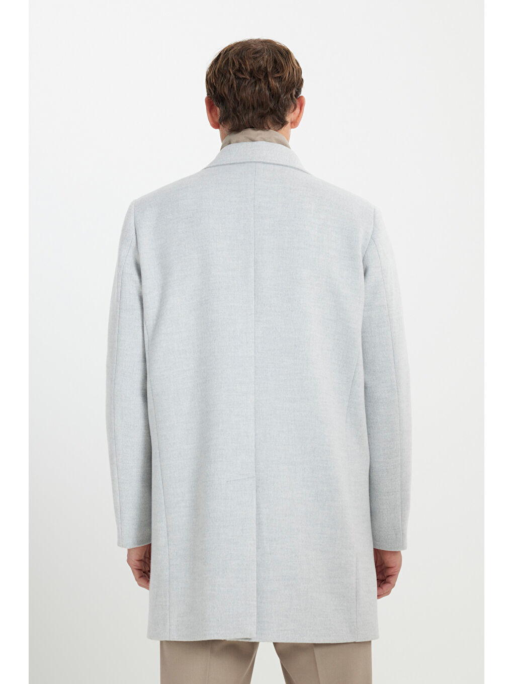 Erkek Gri Standart Fit Normal Kesim Mono Yaka Kapak Cepli Kaşe Kaban-6