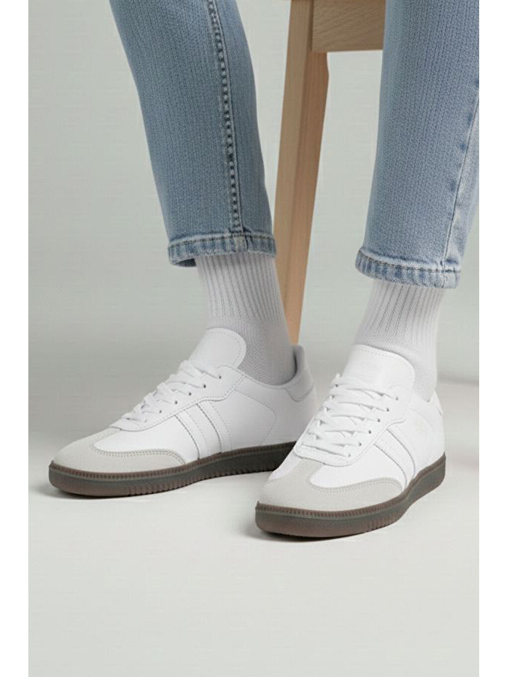 Kadın Beyaz Süet Detatlı Spor Ayakkabı - 28105-BEYAZ-2