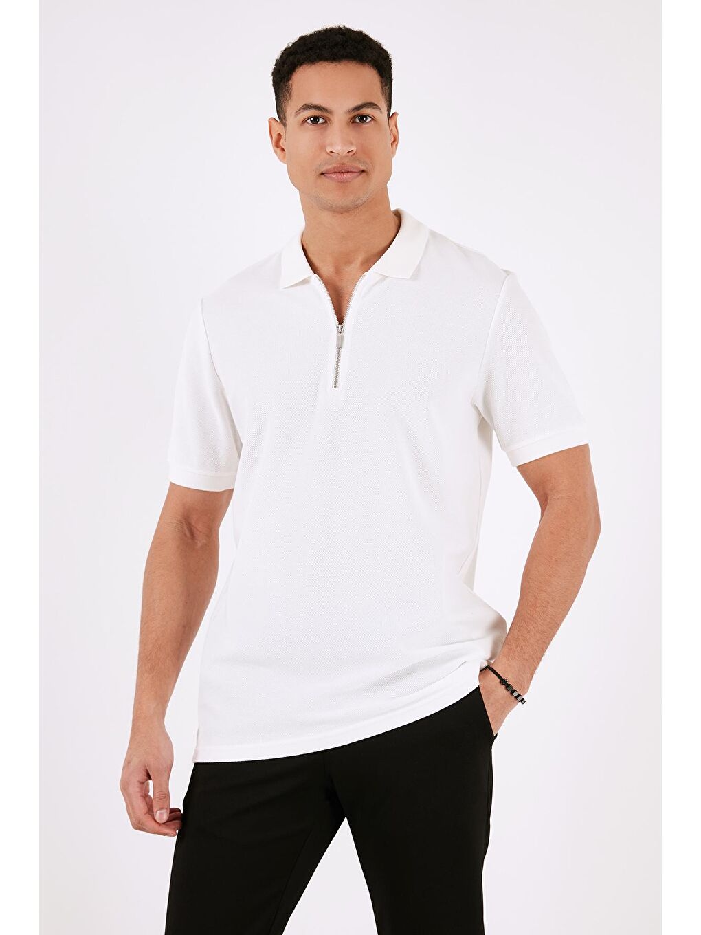 Buratti Ekru Pamuklu Regular Fit Fermuarlı Polo Yaka T Shirt 5902434 - 4