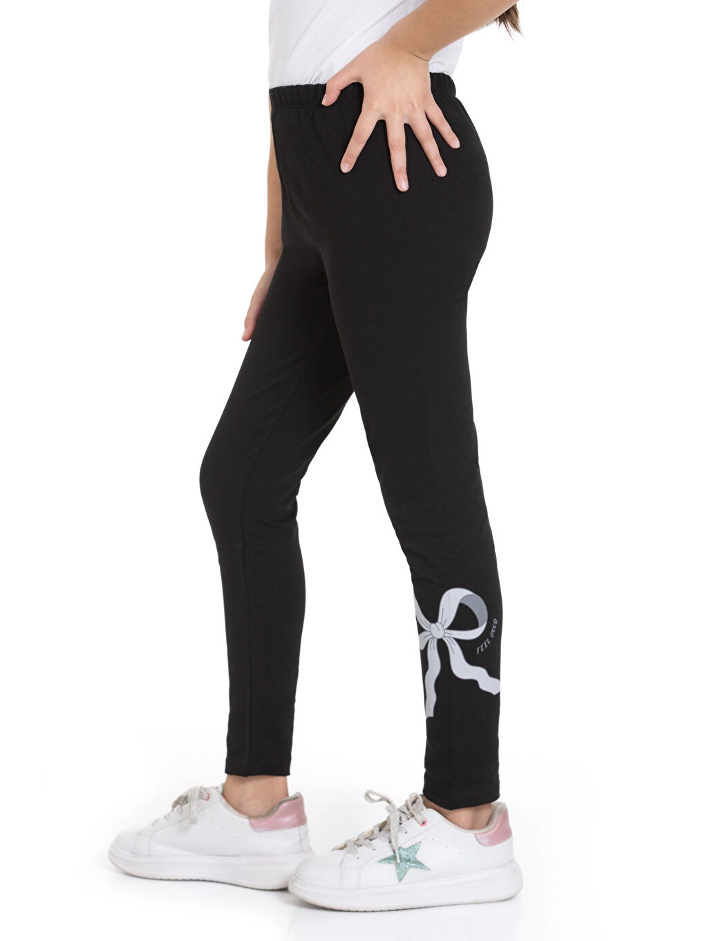 Siyah Kurdela Baskılı Kız Çocuk Tayt 74654-1