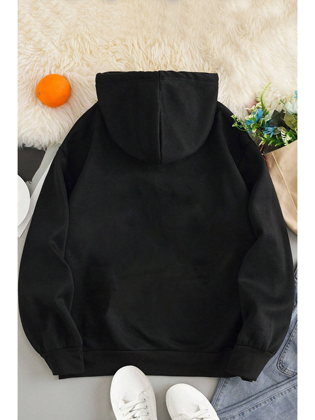 uyguntarz Siyah Unisex Panda Baskılı Oversize Hoodie - 1