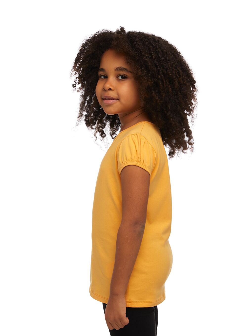 Kavun Sarı Kız Çocuk Kısa Kollu Basıc Tişört-1