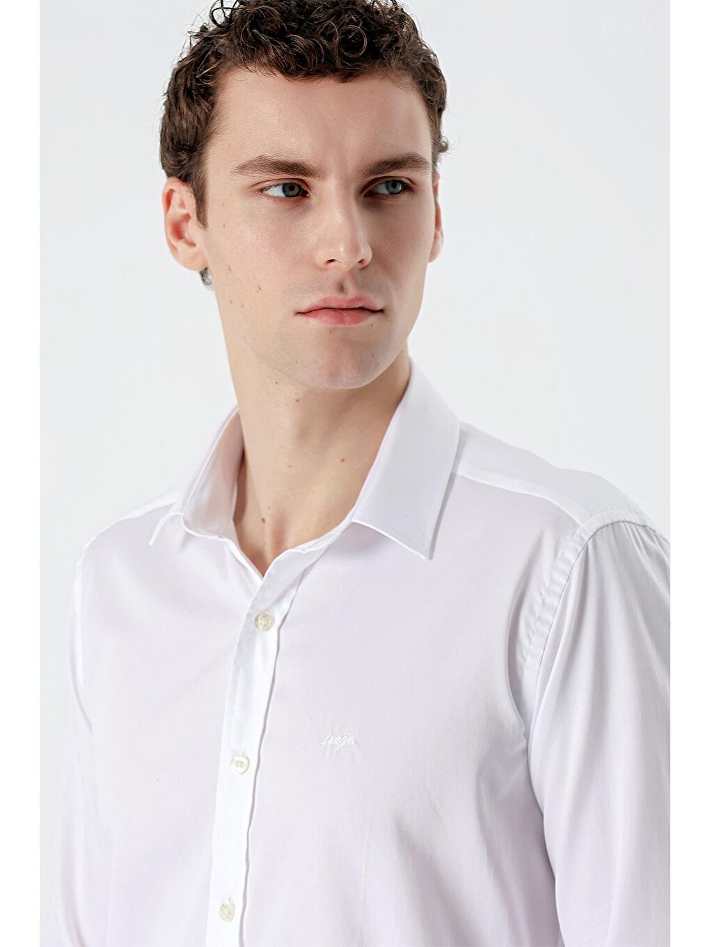 Beyaz Uzun Kollu   Sert Yaka Cepsiz  %100 Pamuk Klasik Slim Fit Dar Kesim Gömlek 1004235424-4