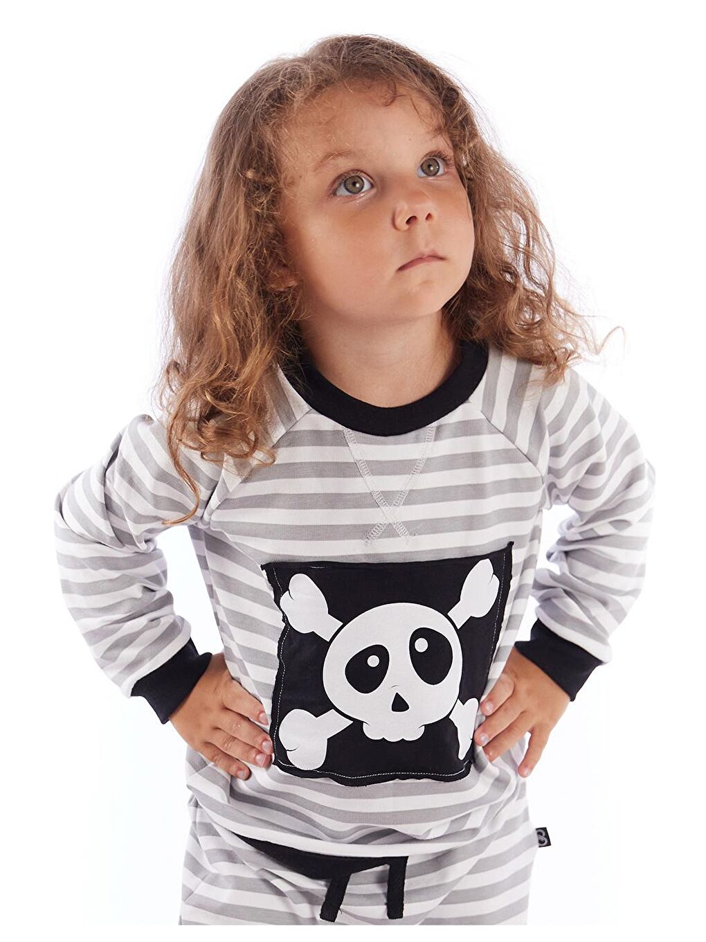 colorinas Gri Bebek Ringel Kurukafa Baskılı Sweatshirt - 1