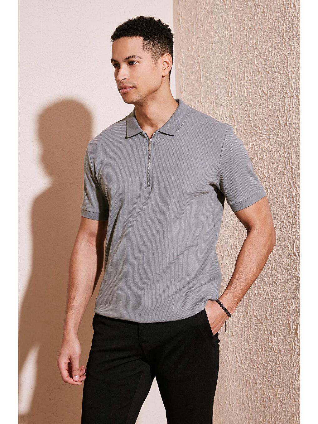 Buratti Açık Haki Pamuklu Regular Fit Fermuarlı Polo Yaka T Shirt 5902738