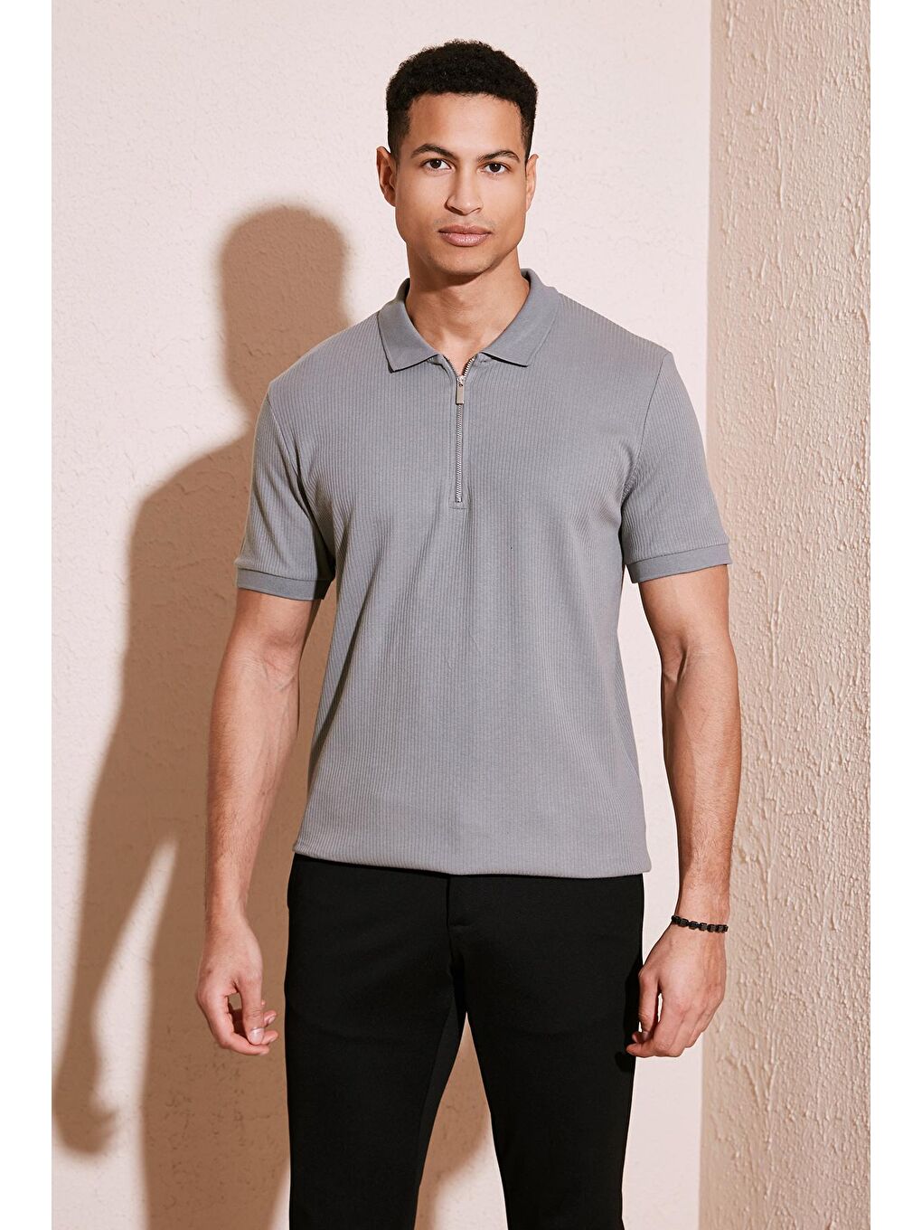 Buratti Açık Haki Pamuklu Regular Fit Fermuarlı Polo Yaka T Shirt 5902738 - 1