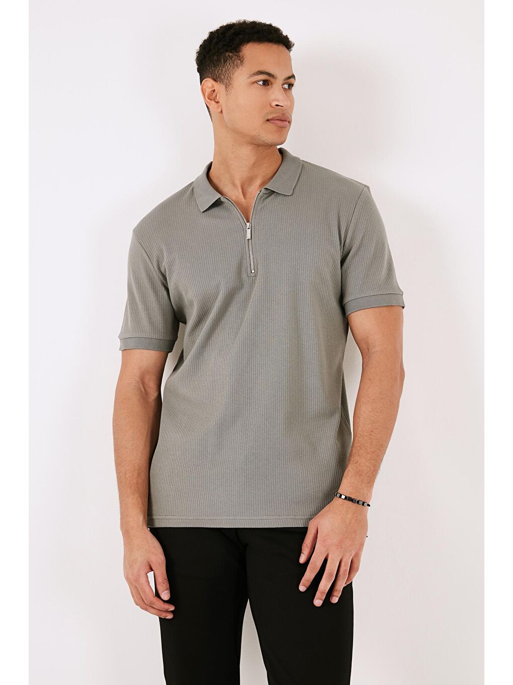 Buratti Açık Haki Pamuklu Regular Fit Fermuarlı Polo Yaka T Shirt 5902738 - 3