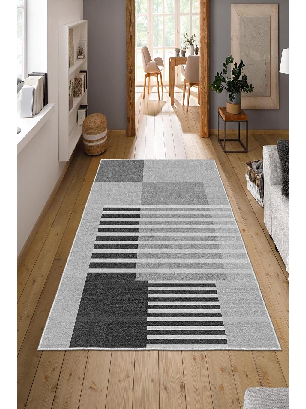 Gri Özel Tasarım, Kaymaz Taban, İnce, Yıkanabilir, Modern Halı WOOKECE1484 160x230-1