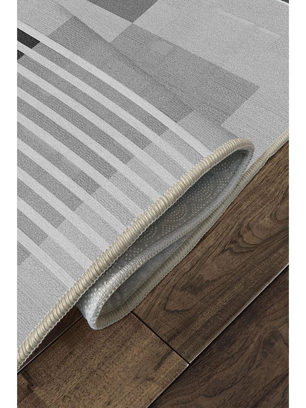 Gri Özel Tasarım, Kaymaz Taban, İnce, Yıkanabilir, Modern Halı WOOKECE1484 160x230-4