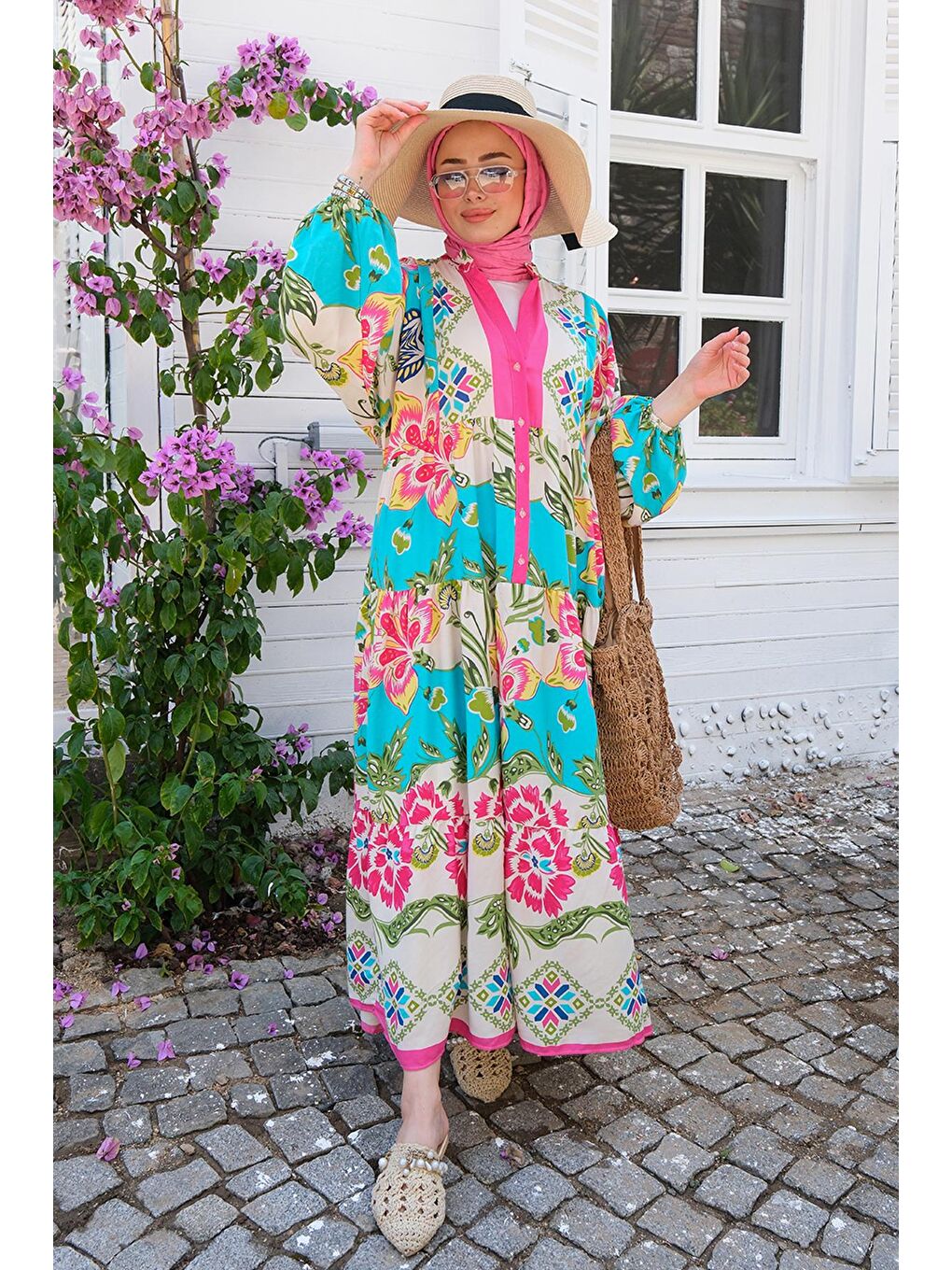 Desenli Elbise Açık Mavi-1