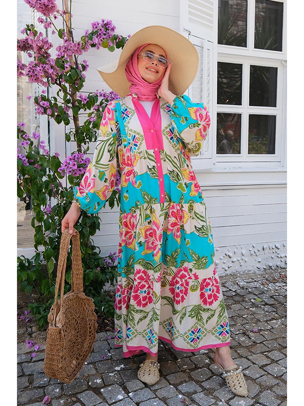 Desenli Elbise Açık Mavi-2