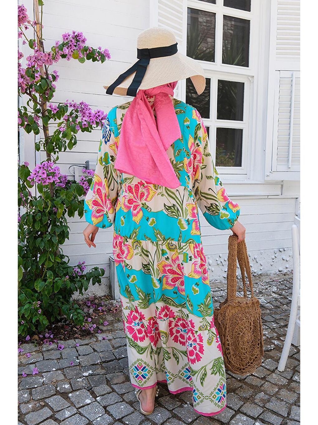 Desenli Elbise Açık Mavi-3