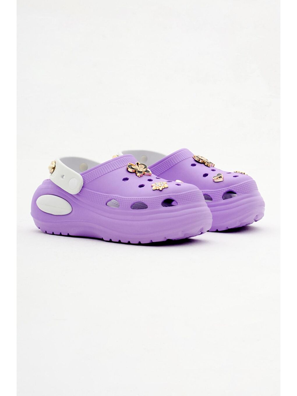 Kadın Lila Beyaz Çıkartılabilir Taban Zincir Detaylı Yüksek Taban Eva Sandalet-1