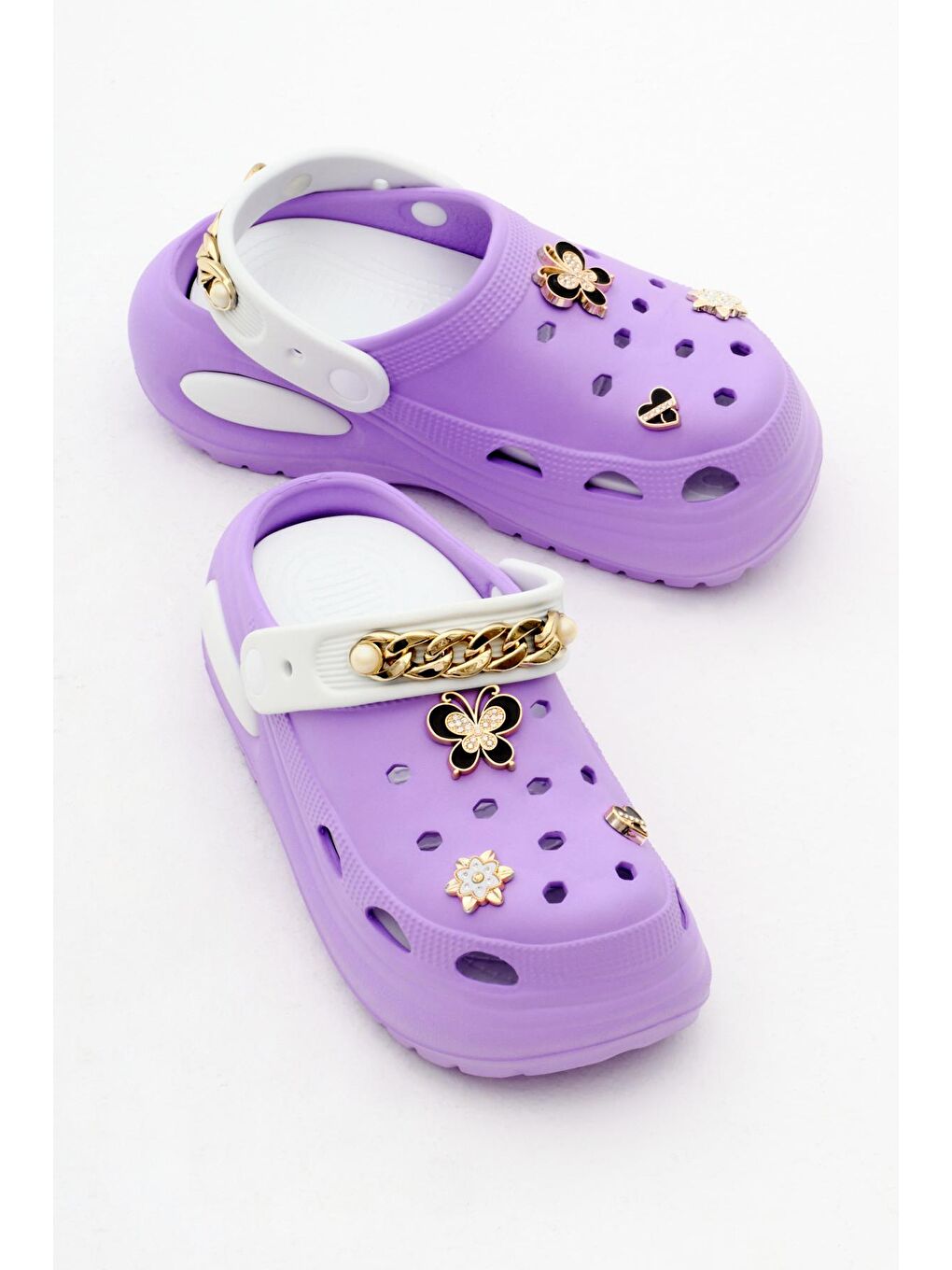 Kadın Lila Beyaz Çıkartılabilir Taban Zincir Detaylı Yüksek Taban Eva Sandalet-2