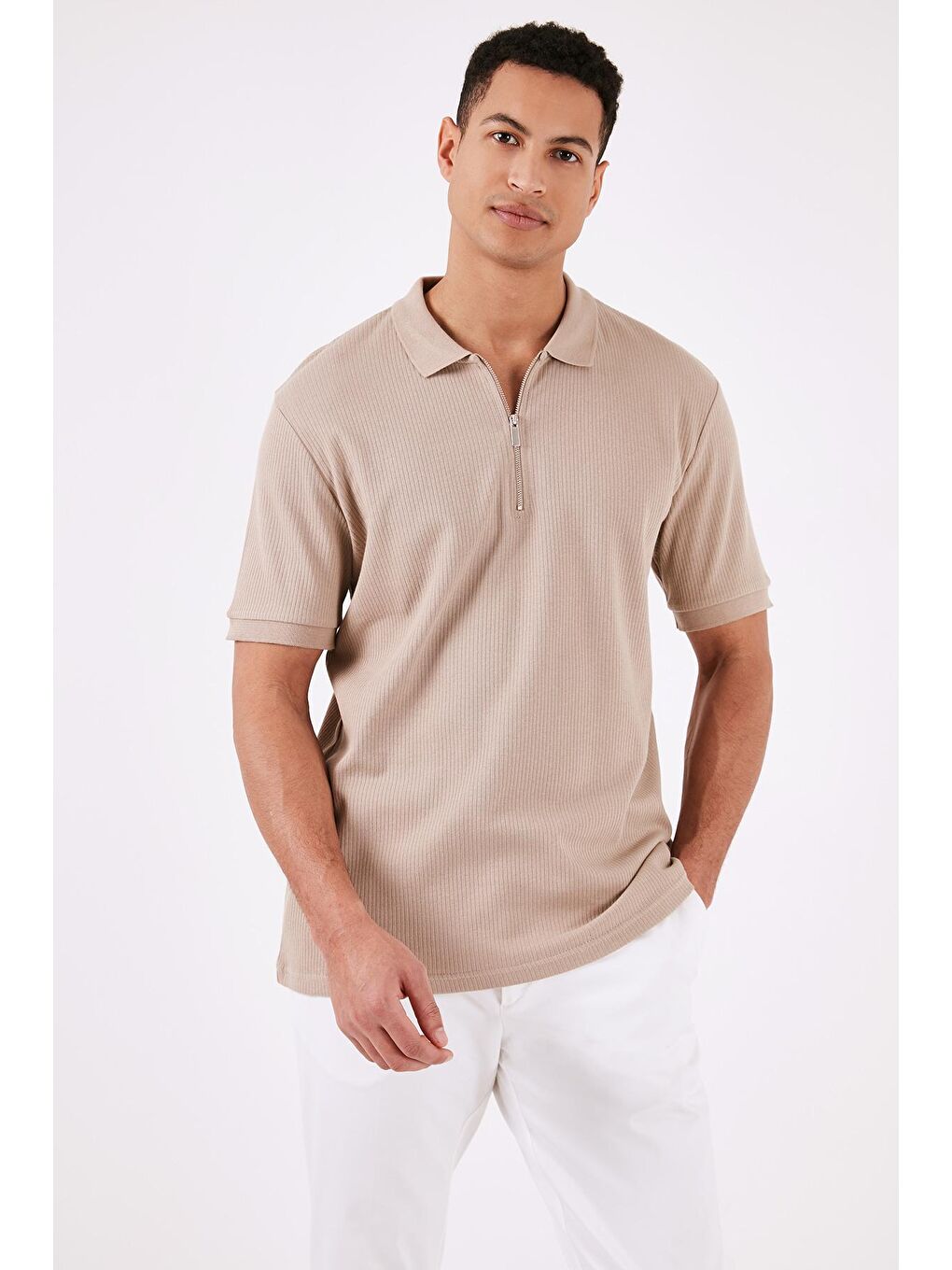 Buratti Vizon Pamuklu Regular Fit Fermuarlı Polo Yaka T Shirt 5902738 - 4