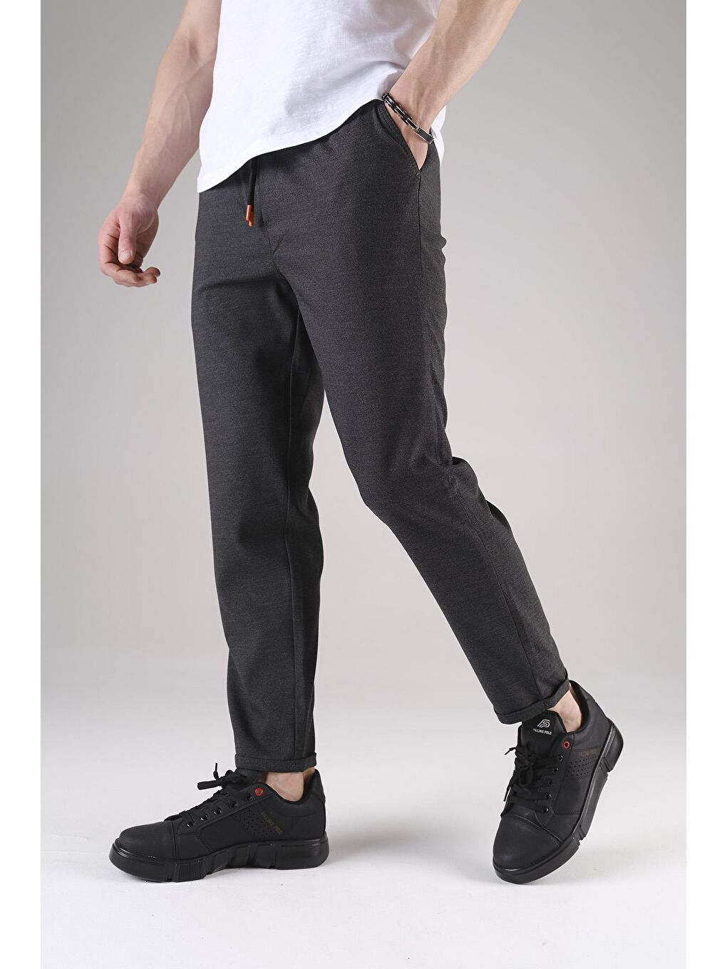 Gri Erkek Beli Lastikli Duble Paça Erkek Jogger Pantolon