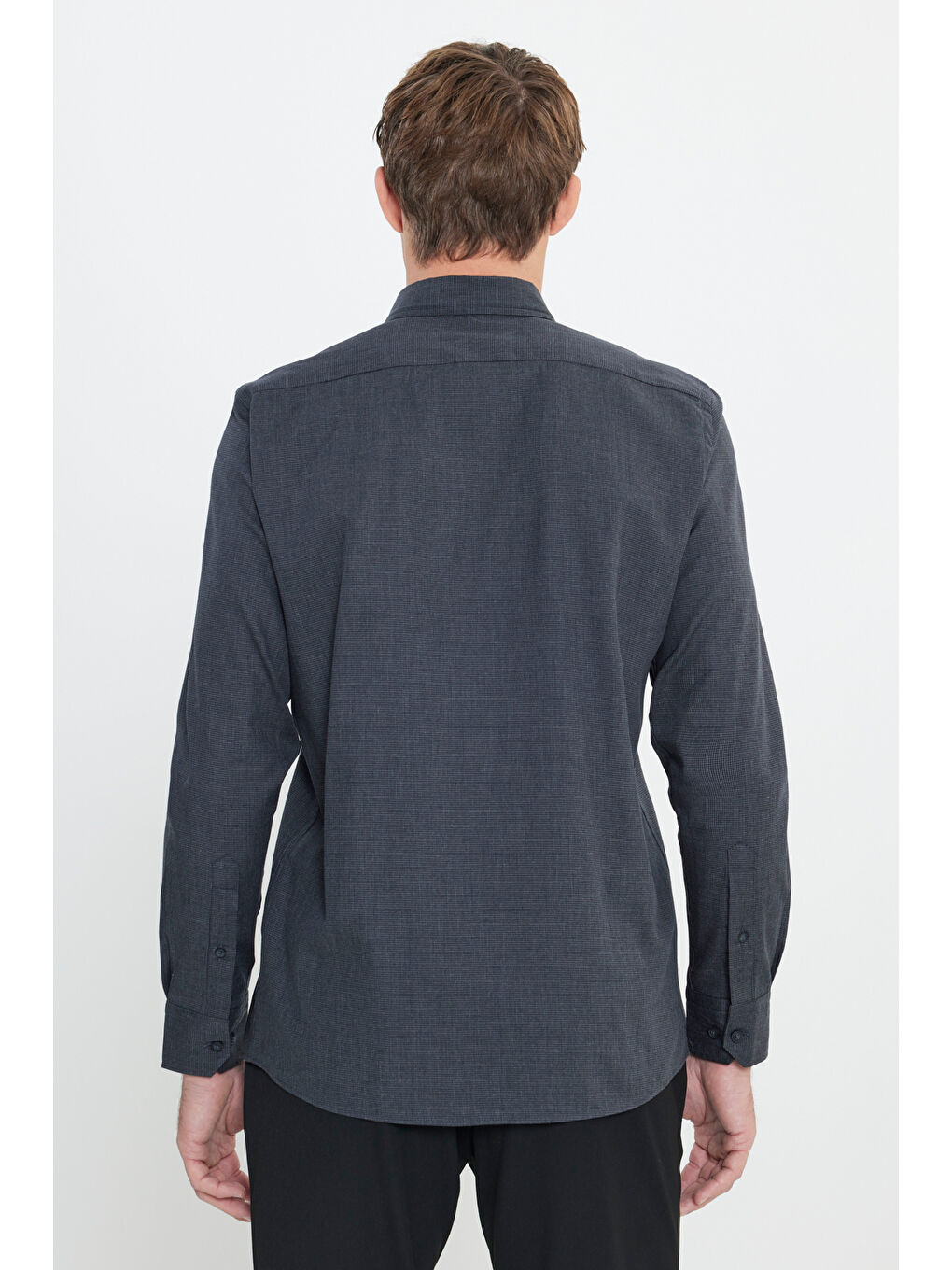 Erkek Siyah Slim Fit Dar Kesim Klasik Yaka Armürlü Gömlek-5