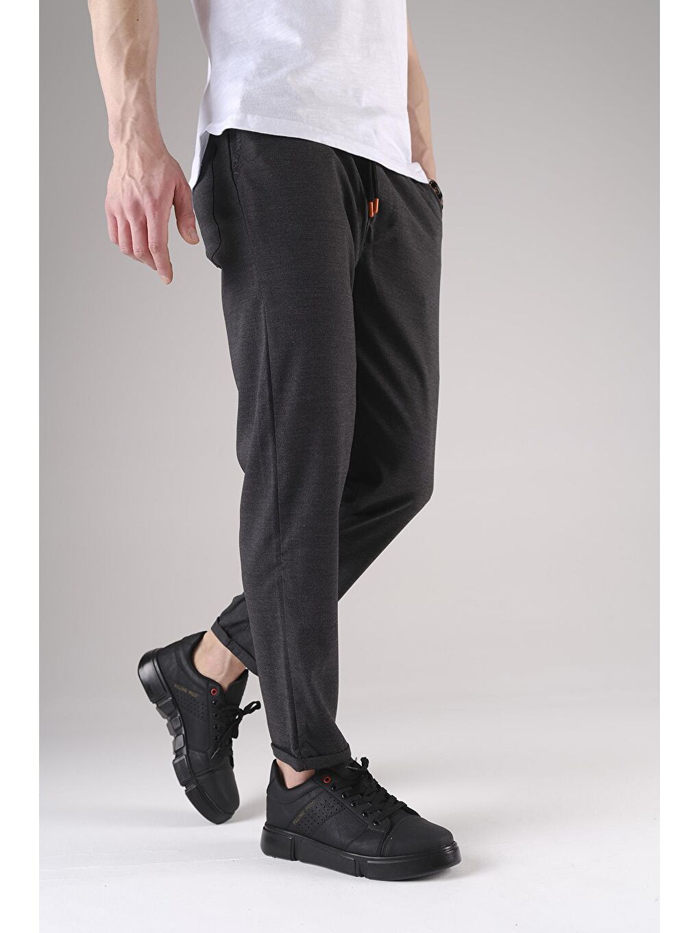 Gri Erkek Beli Lastikli Duble Paça Erkek Jogger Pantolon-2