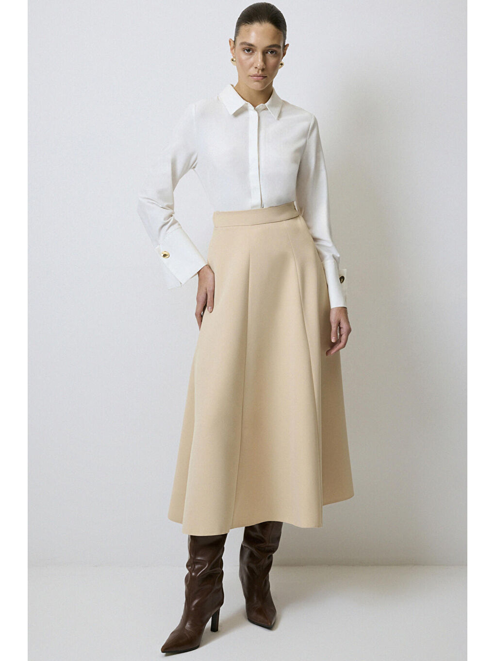 Bej A Kesim Krep Etek-1