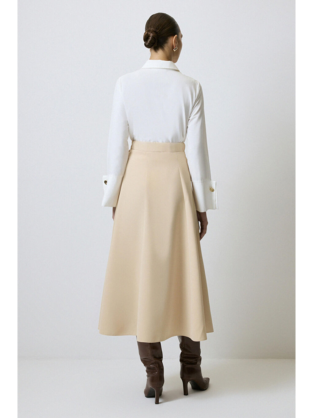 Bej A Kesim Krep Etek-3