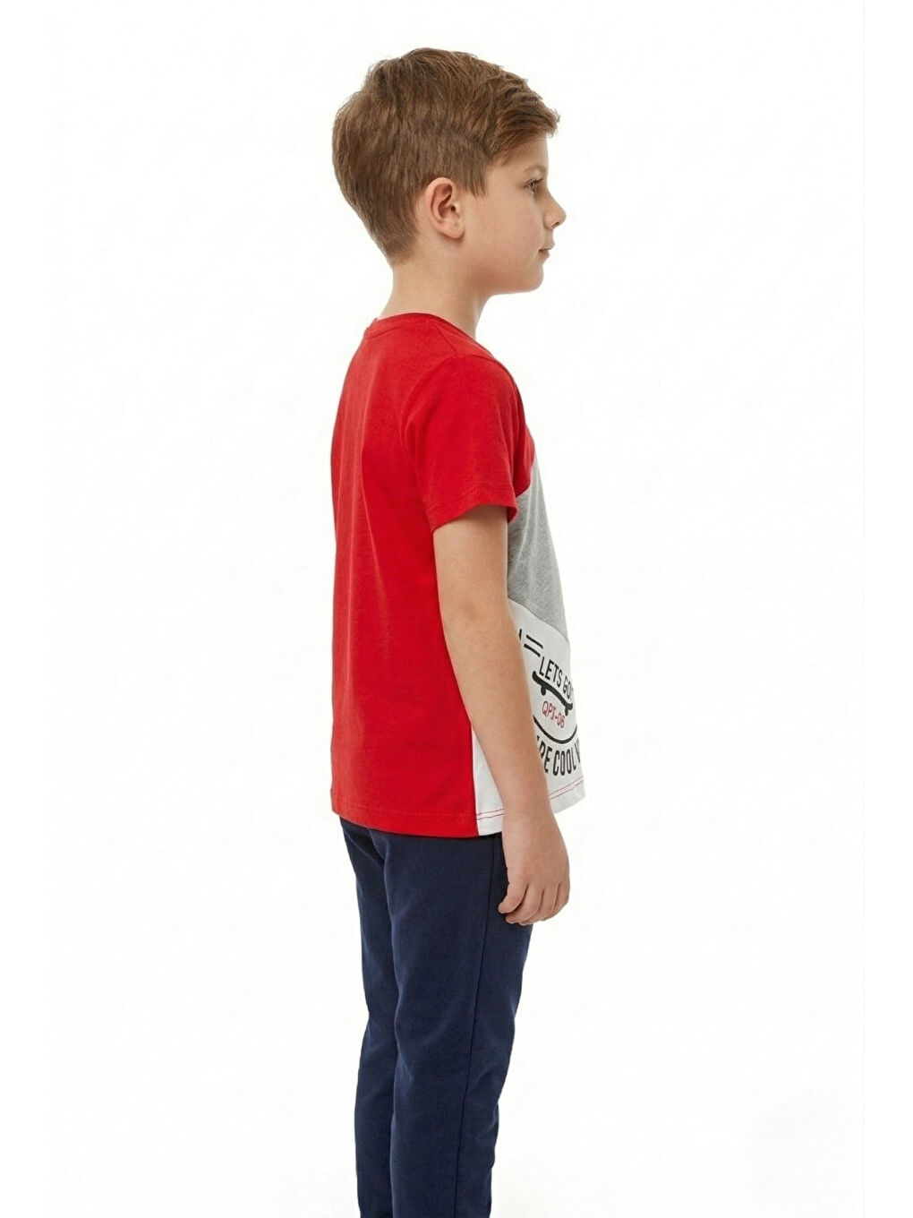 Kırmızı Erkek Çocuk Garnili Cepli Tişört-1