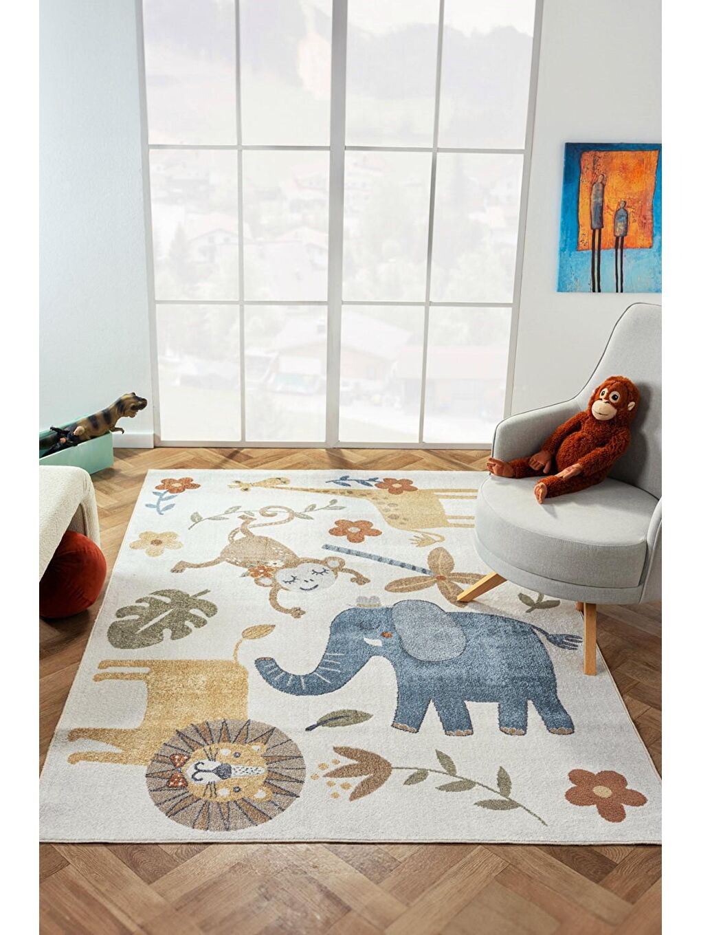 Konfor Halı Krem Bohem Kids Zoo Modern Dokuma Çocuk Halısı-100x200