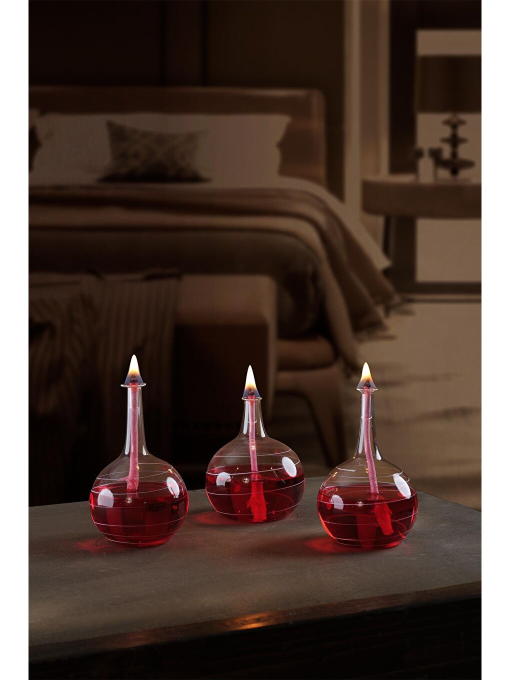 Kırmızı Load | Cam Kandil Seti 3'lü Set + Kandil Yağı