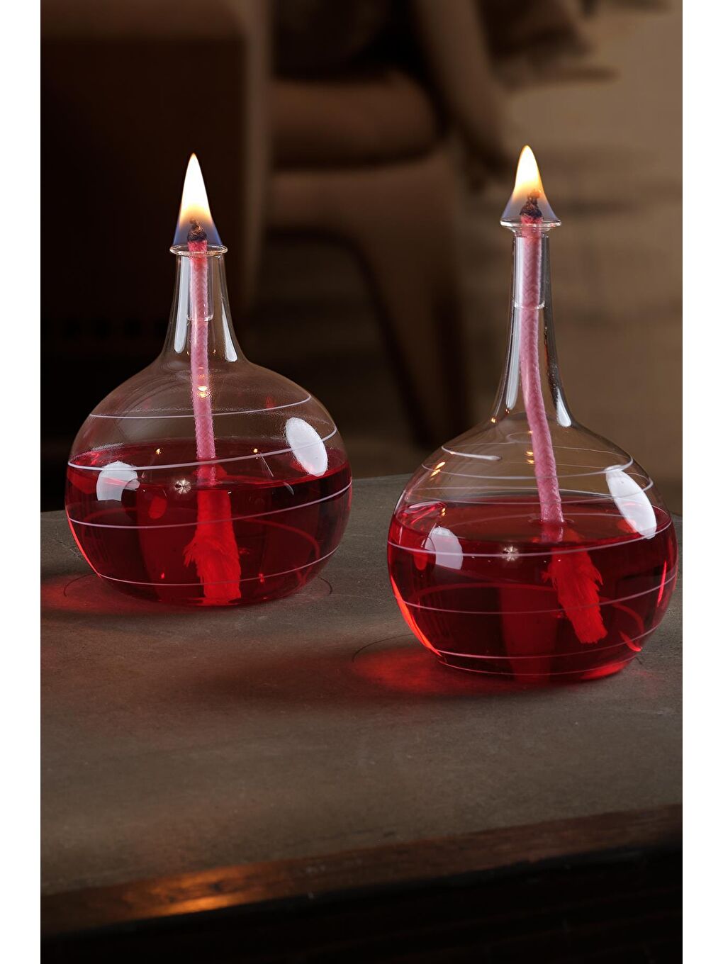 Kırmızı Load | Cam Kandil Seti 3'lü Set + Kandil Yağı-2