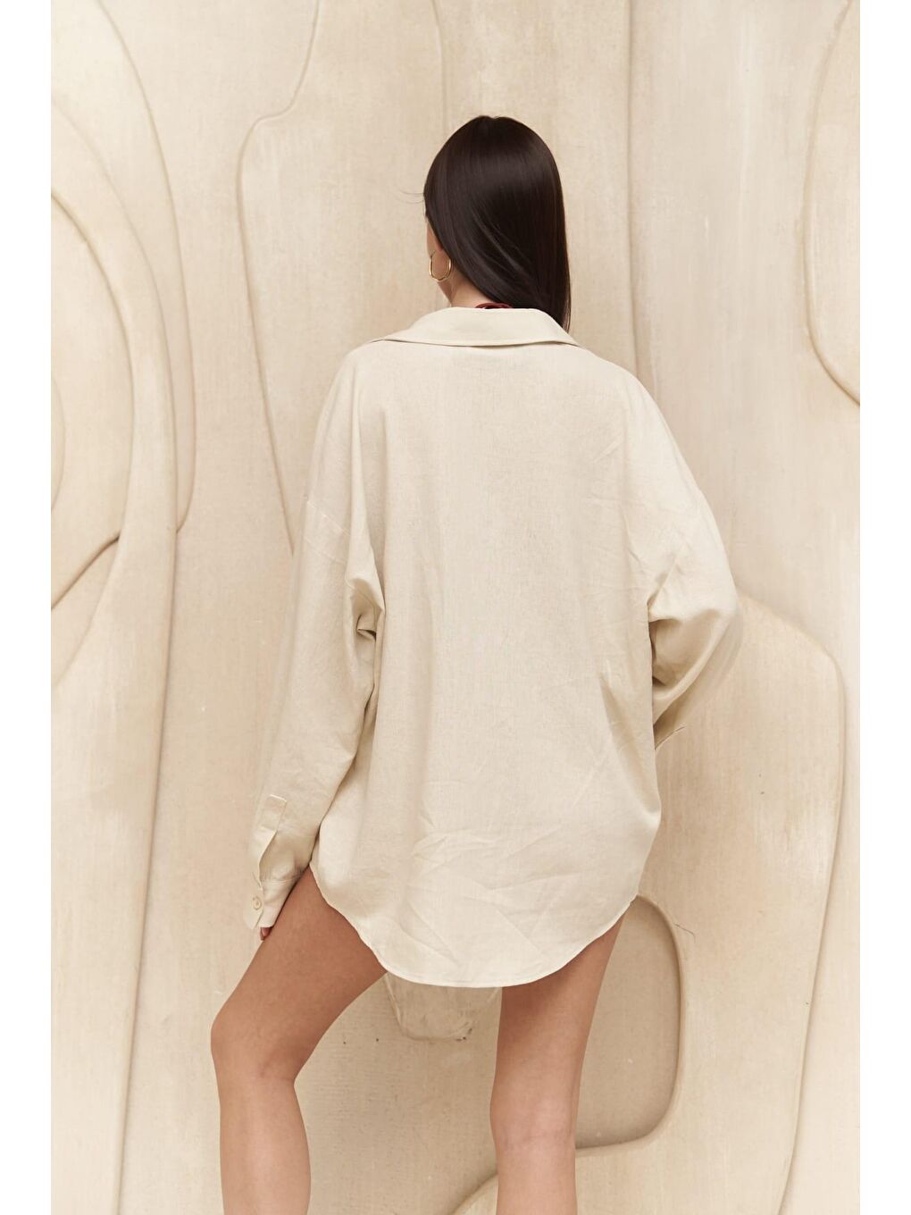 Charlotte Ekru Oversize Keten Gömlek-1