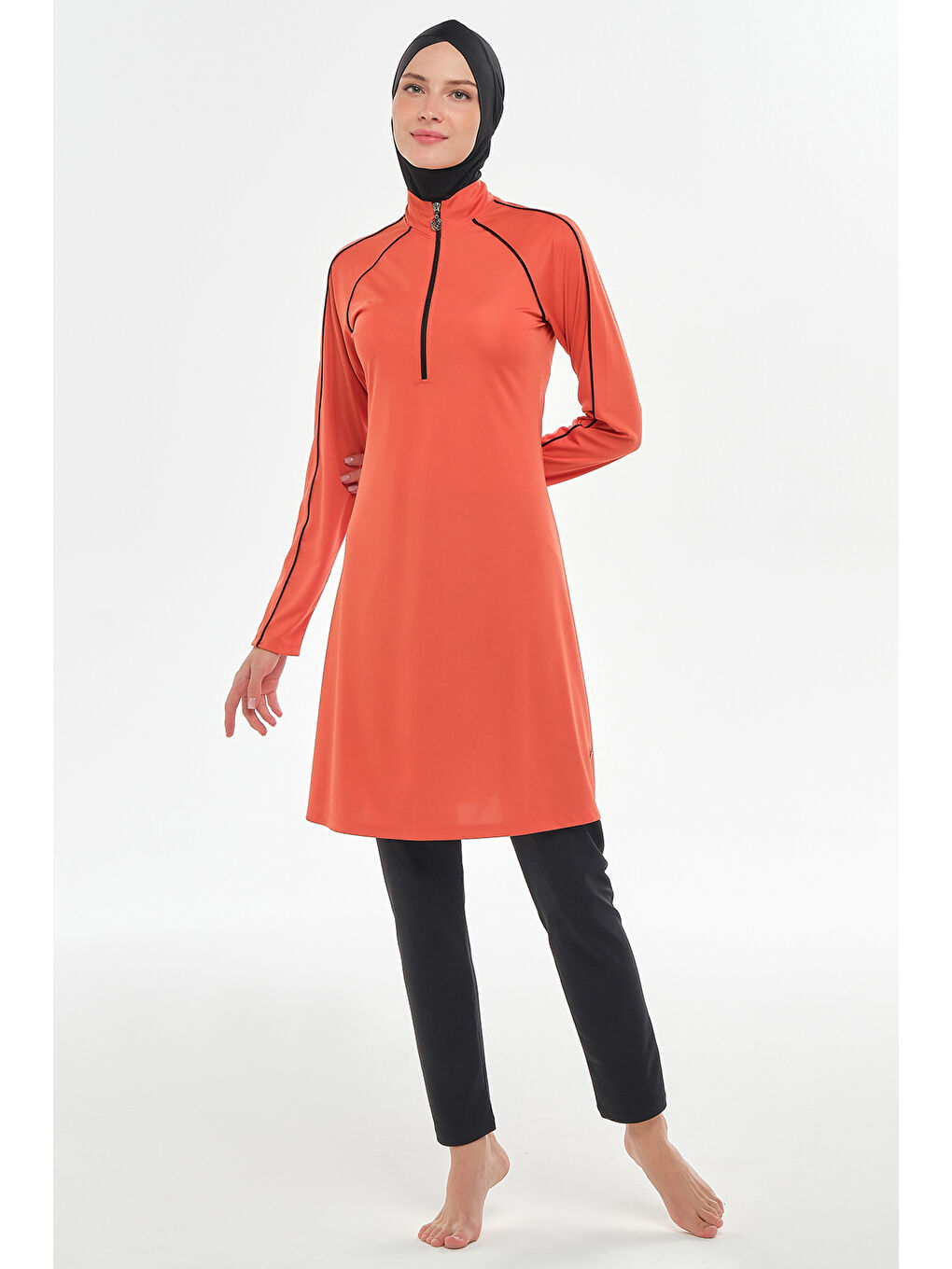 Kahverengi Reglan Kol Elastanlı Tam Kapalı Tesettür Mayo 3129 Tarçın-1