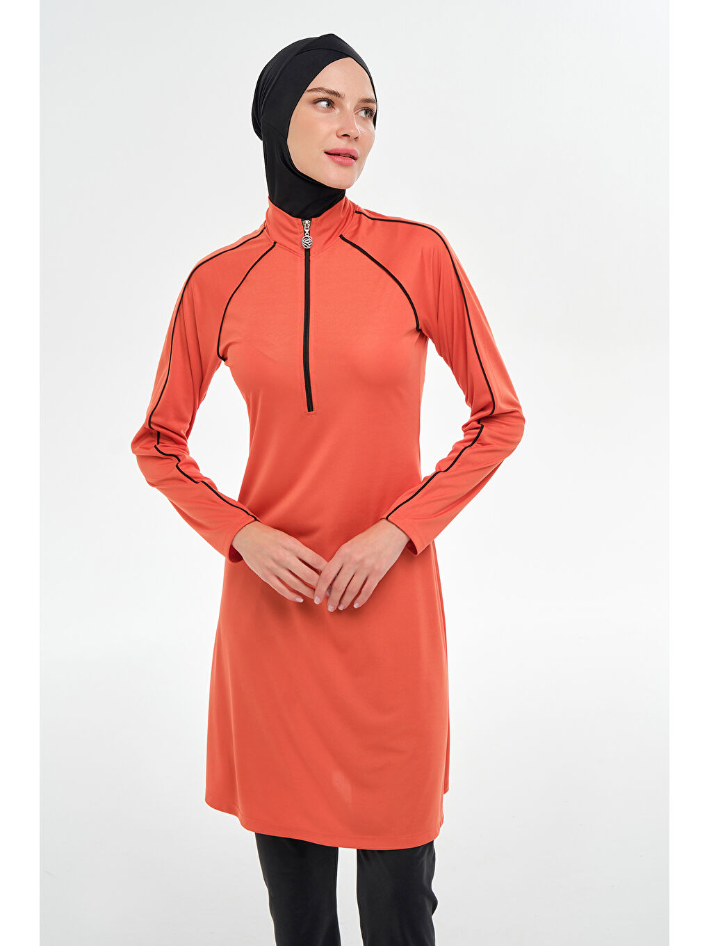 Kahverengi Reglan Kol Elastanlı Tam Kapalı Tesettür Mayo 3129 Tarçın-2