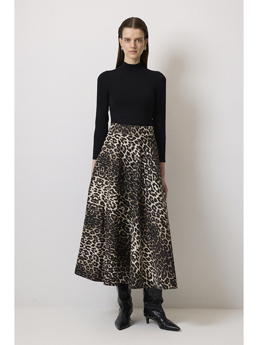 Siyah A Kesim Desenli Gabardin Etek-1