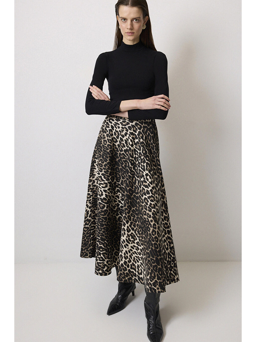 Siyah A Kesim Desenli Gabardin Etek-2