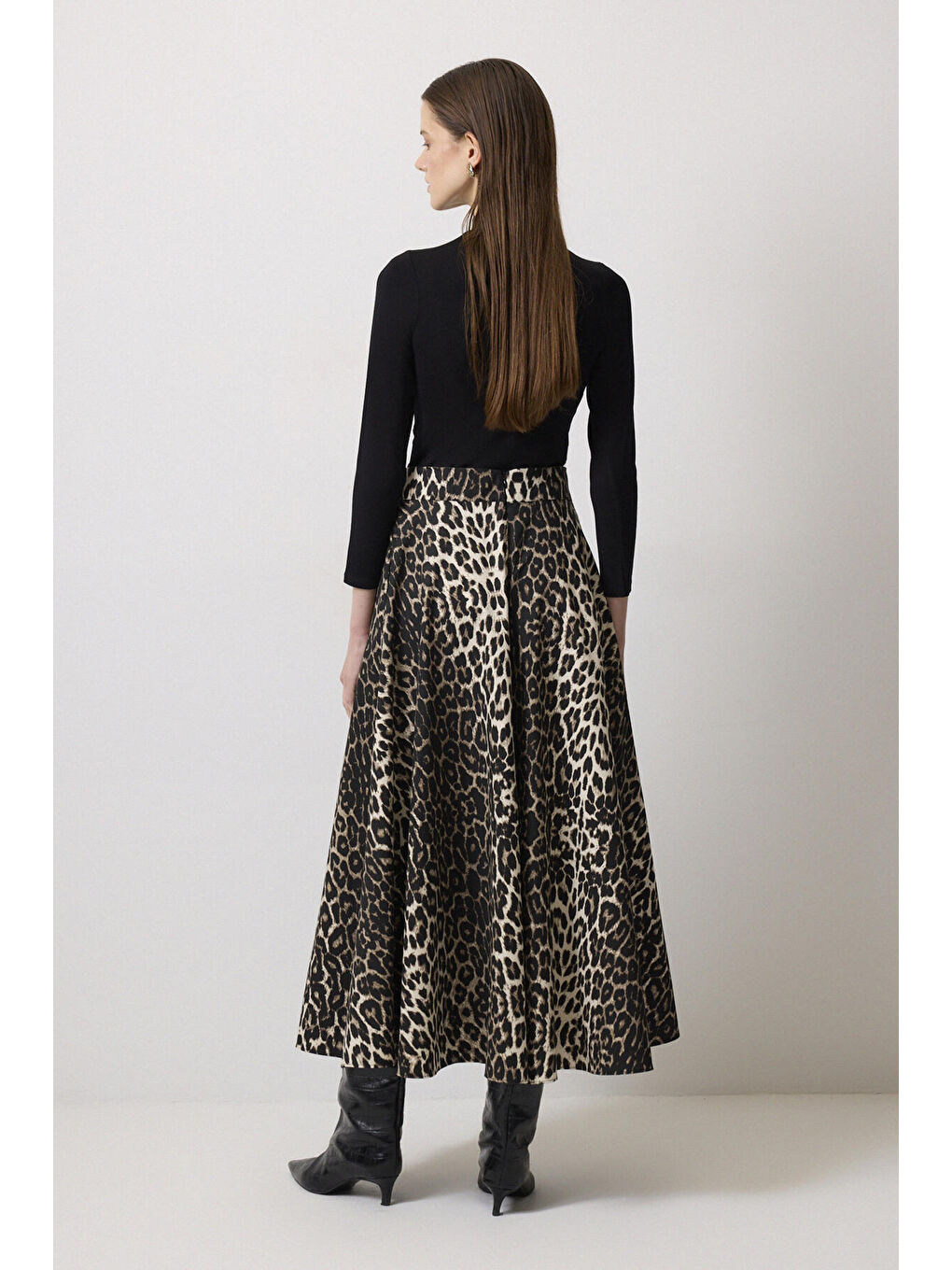 Siyah A Kesim Desenli Gabardin Etek-4