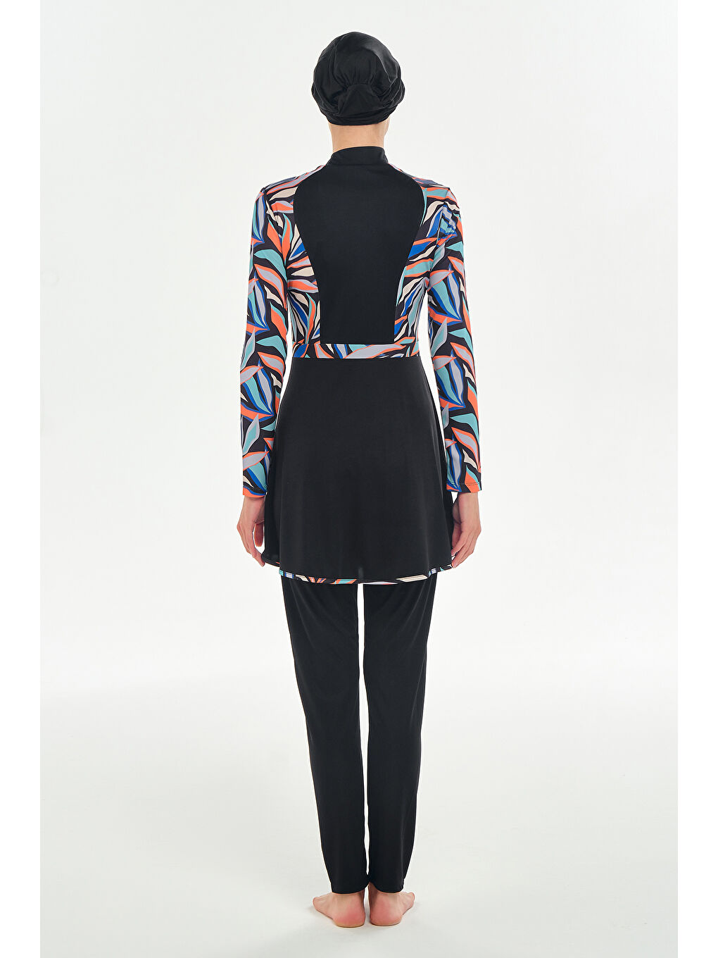 Elastanlı Tam Kapalı Tesettür Mayo Desen Detaylı 3117 Siyah-2