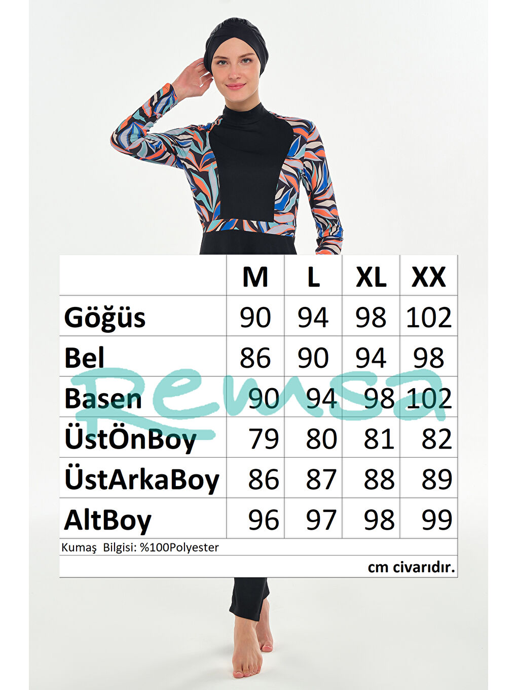 Elastanlı Tam Kapalı Tesettür Mayo Desen Detaylı 3117 Siyah-3