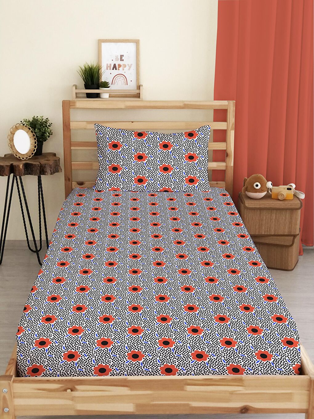 Karışık Çiçek Desenli Baskılı Tek Kişilik Lastikli Çarşaf Seti