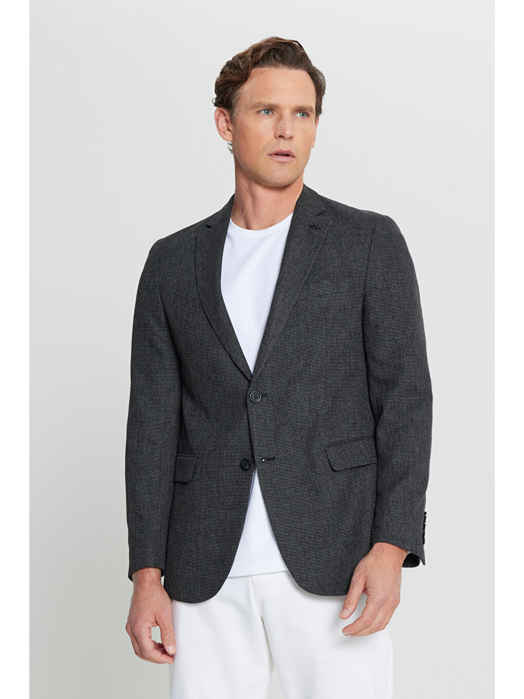 Erkek Siyah Keten Regular Fit Normal Kesim Mono Yaka  Kapak Cepli Armürlü Blazer Ceket